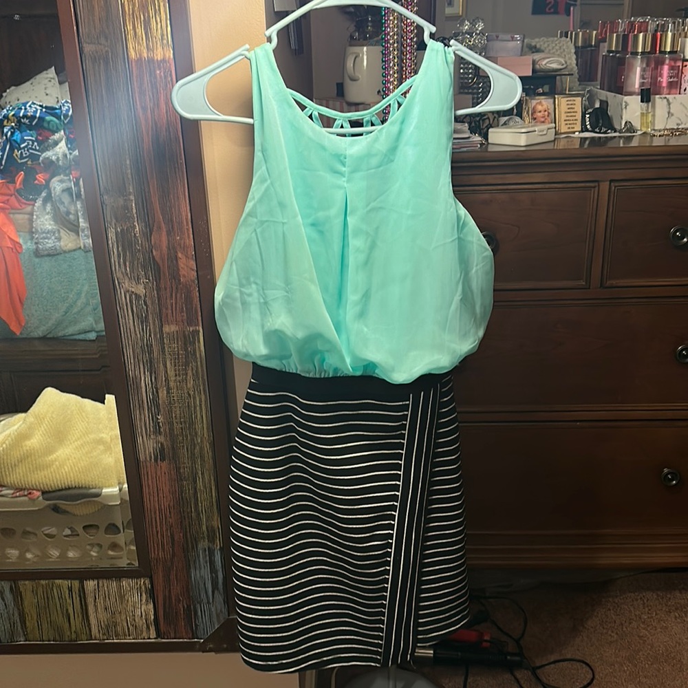 Light blue and black dress